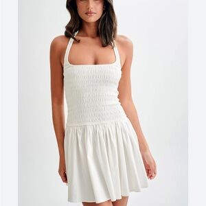 Meshki Shelley Cotton Shirred Halter Mini Dress